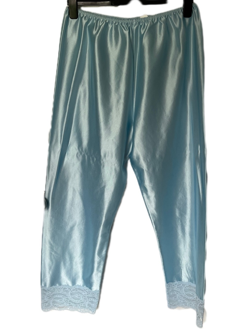 🇨🇦 Vintage 70s Blue Satin Lace Trim Lounge Pants Lingerie